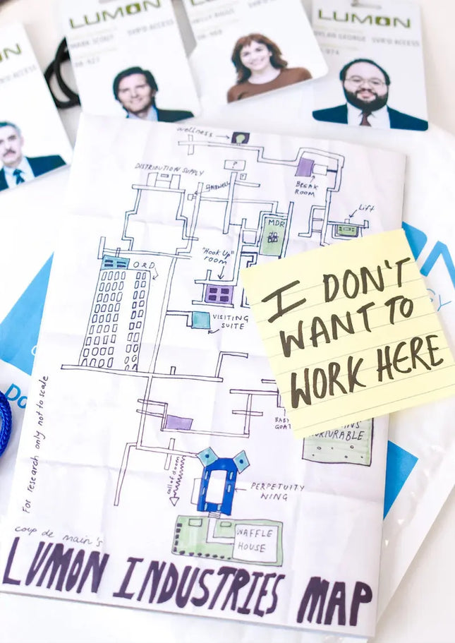Lumon Industries map with a 'I don't want to work here' note on top